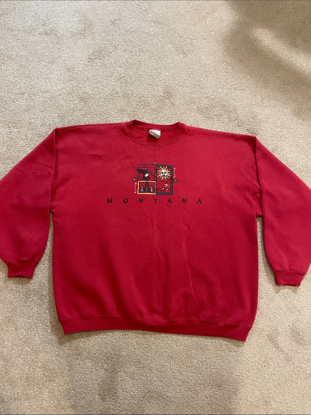 Vintage Hanes Heavyweight Red Montana Crewneck Sweatshirt with Graphic